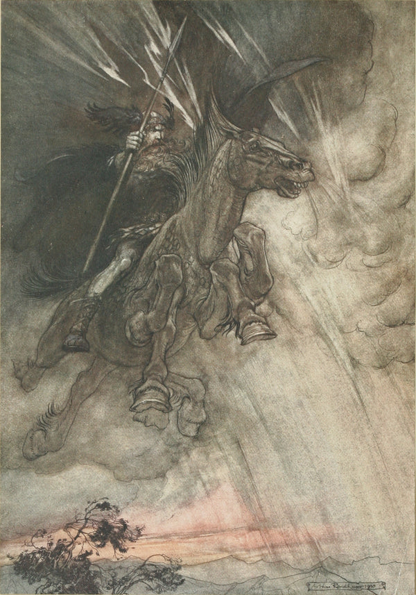 Arthur Rackham — Raging, Wotan Rides to the Rock | Wagner Illustration Print