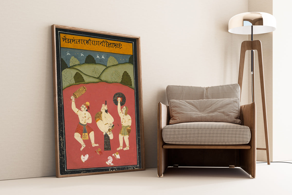 Raghogarh school — Ragini Desakh of Meghamalhar | Indian Miniature Painting Print