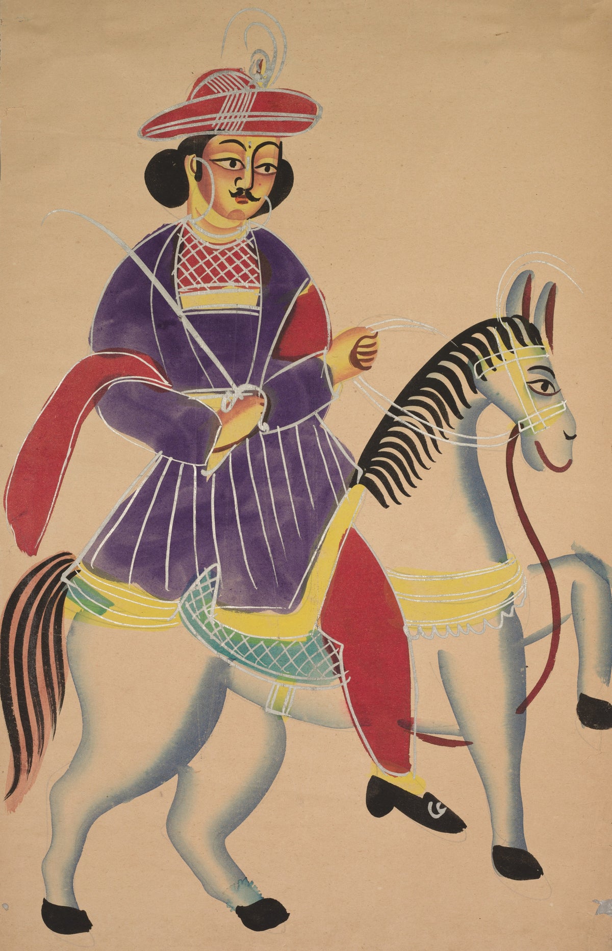 Kalighat painter — Raja Riding a Horse | Kalighat Painting Print