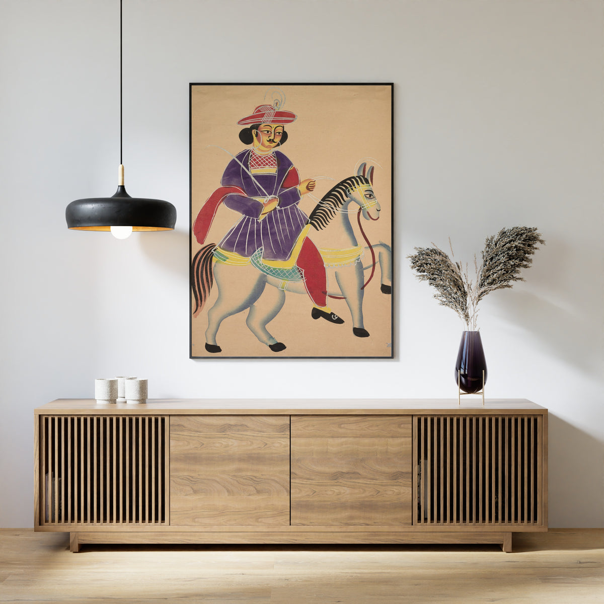 Kalighat painter — Raja Riding a Horse | Kalighat Painting Print