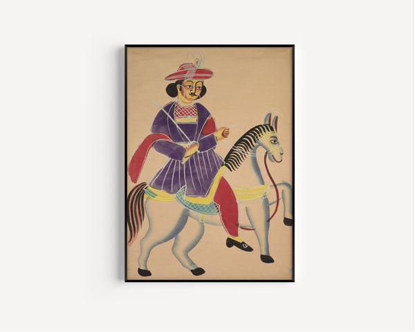 Kalighat painter — Raja Riding a Horse | Kalighat Painting Print