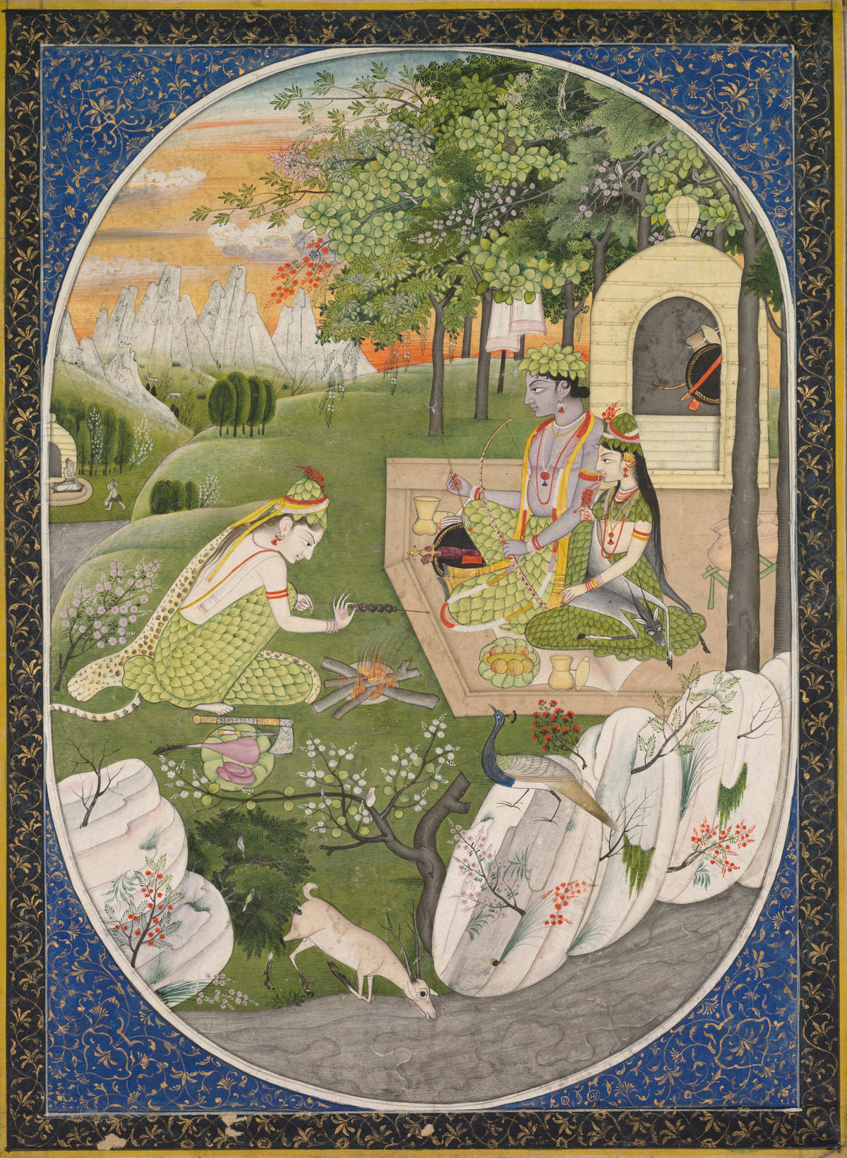 Kangra school — Rama, Sita, and Lakshmana in the Forest | Indian Miniature Painting Print