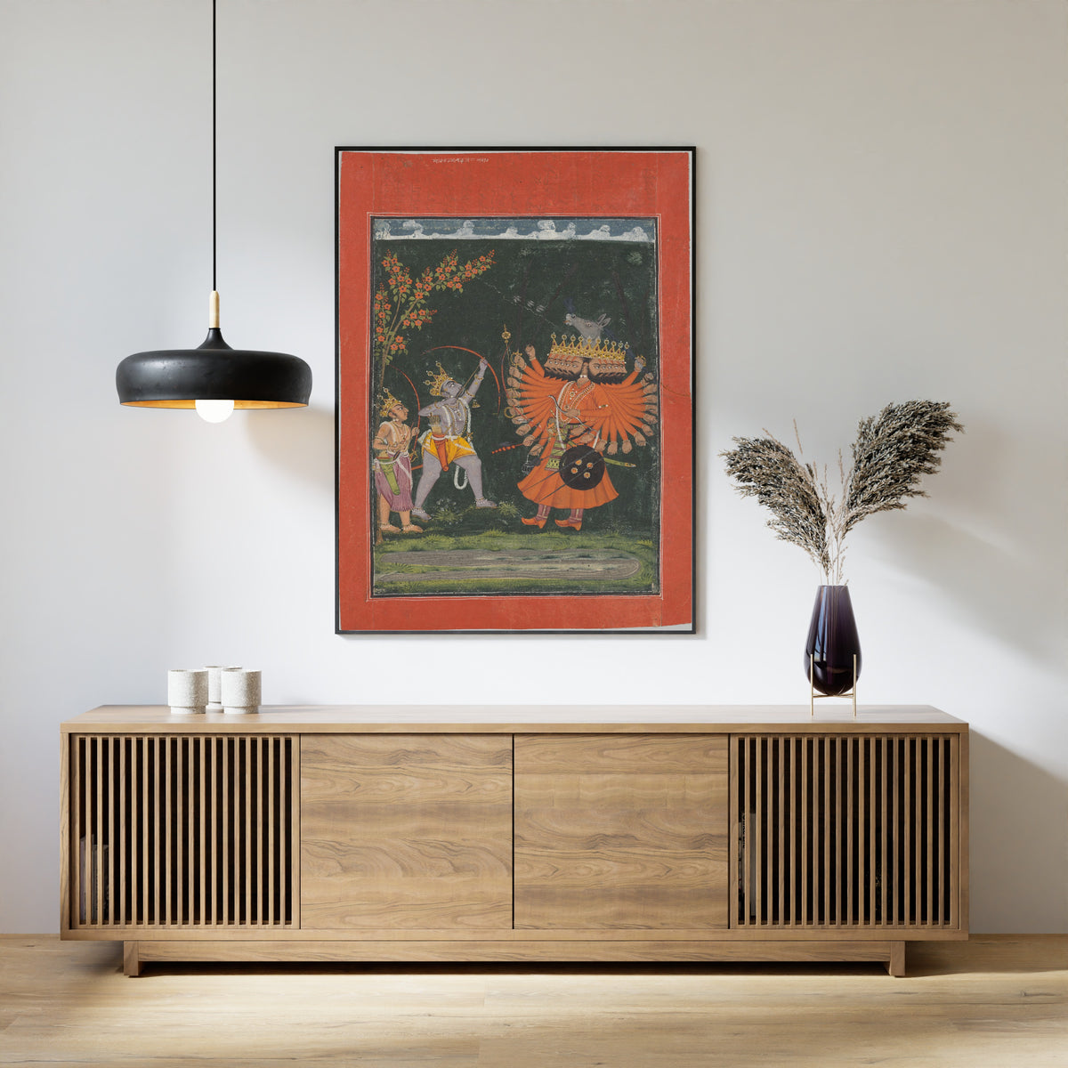 Chamba school — Rama and Lakshmana Fighting Ravana | Indian Miniature Painting Print