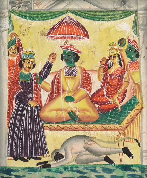 Kalighat painter — Rama and Sita Enthroned | Kalighat Painting Print