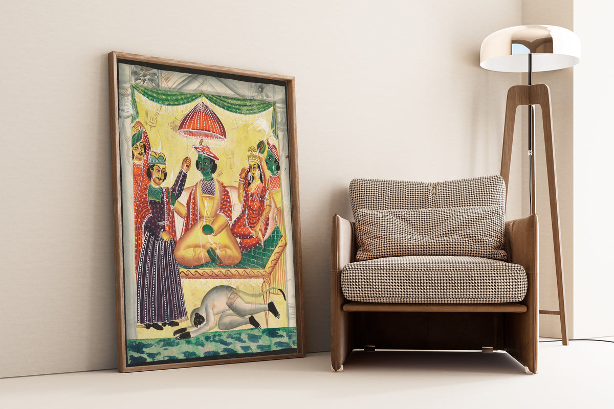 Kalighat painter — Rama and Sita Enthroned | Kalighat Painting Print