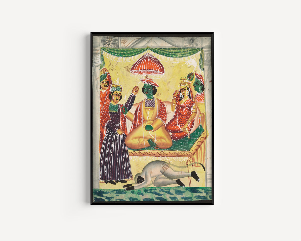 Kalighat painter — Rama and Sita Enthroned | Kalighat Painting Print