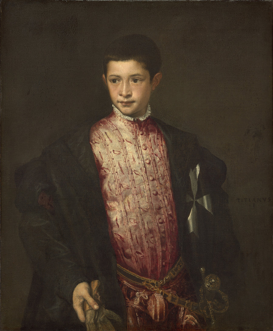 Titian — Ranuccio Farnese | Fine Art Print shown to scale on a wall above a sofa