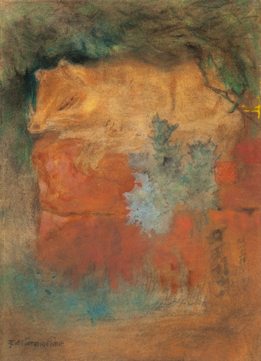 Abanindranath Tagore — Rata, the Fox | Fine Art Print shown to scale on a wall above a sofa