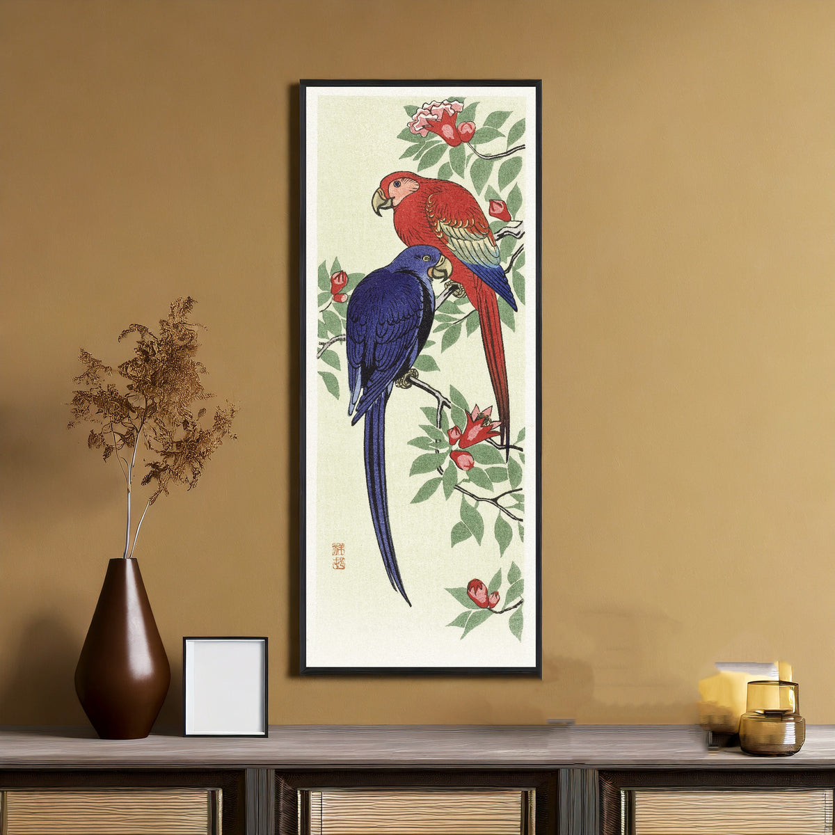 Ohara Koson — Two Macaws | Japanese Bird & Flower Woodblock Print