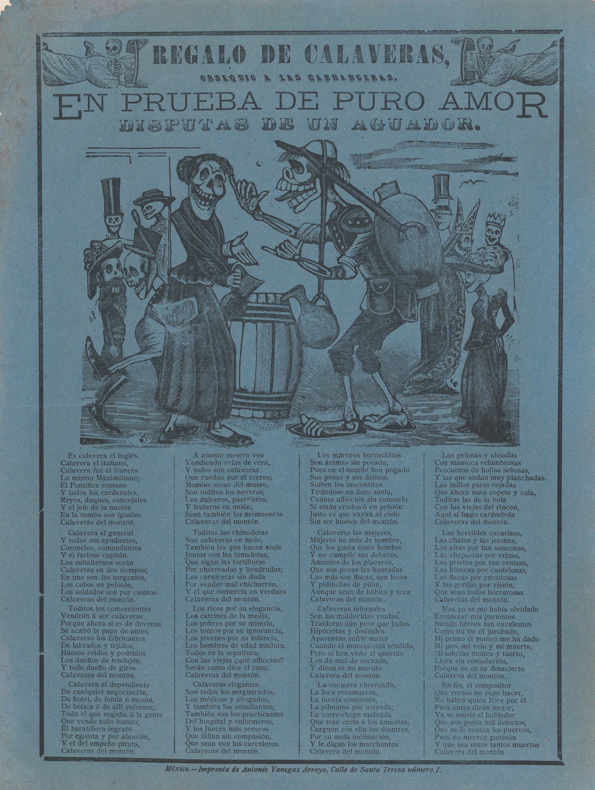 José Guadalupe Posada — Regalo de calaveras: En prueba de puro amor | Relief Print