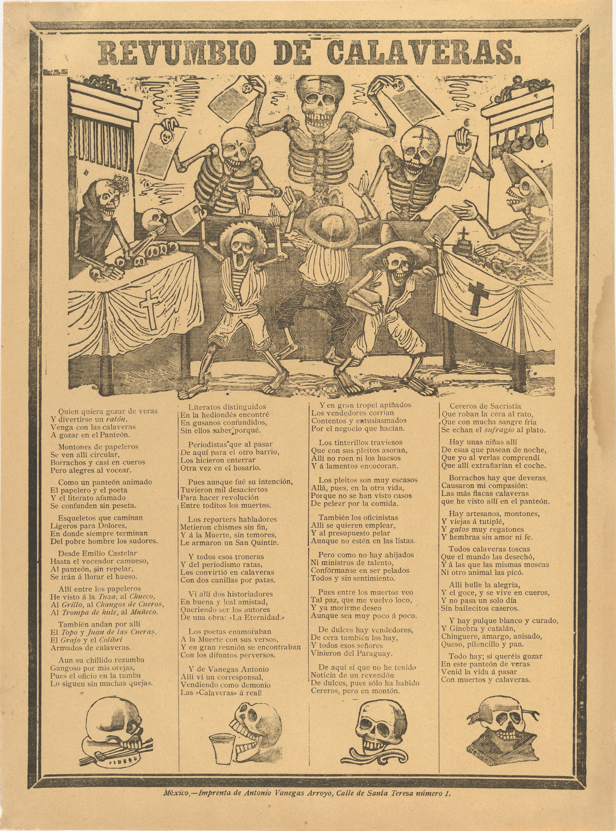 José Guadalupe Posada — Revumbio de calaveras | Relief Print