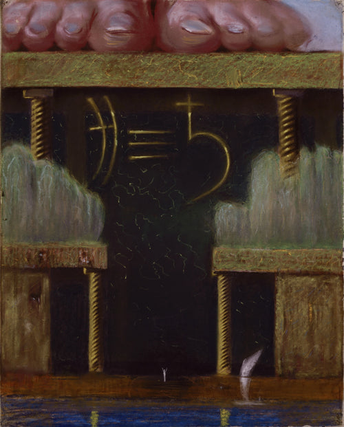 Rex by Mikalojus Konstantinas Čiurlionis — Giant toes press down on a vast screw-press above a dark void