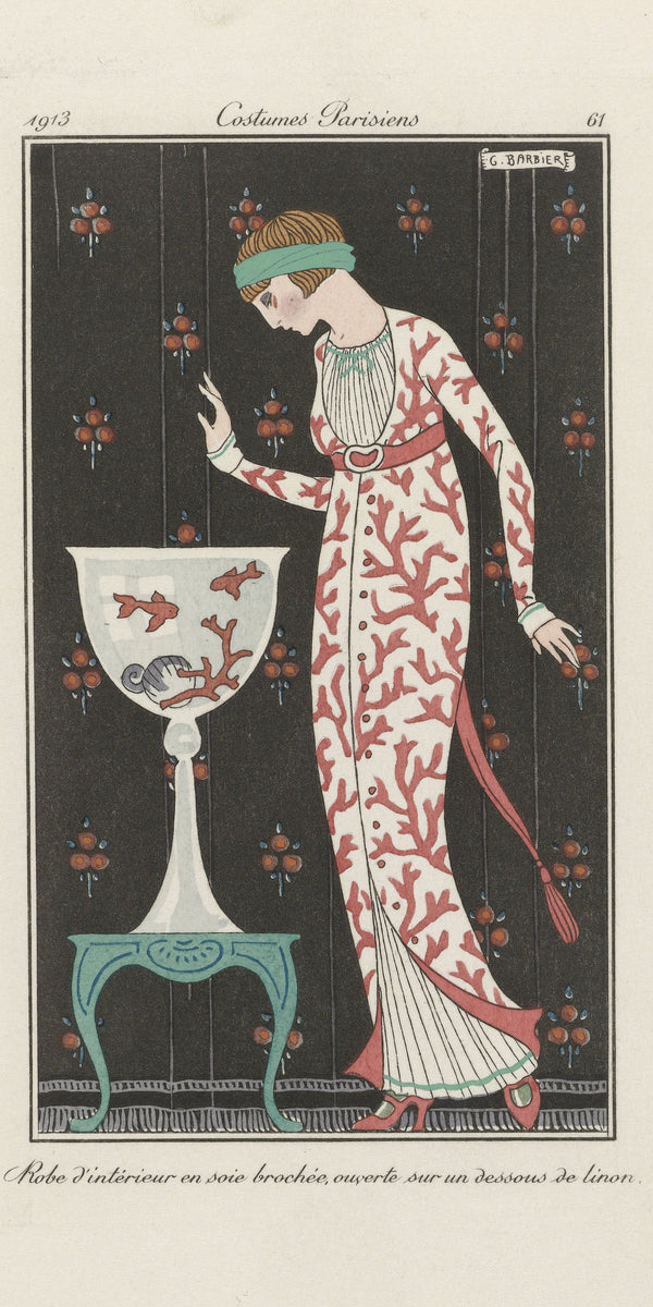 George Barbier — Robe d'intérieur en soie brochée [Brocaded silk house gown] | Art Deco Fashion Print
