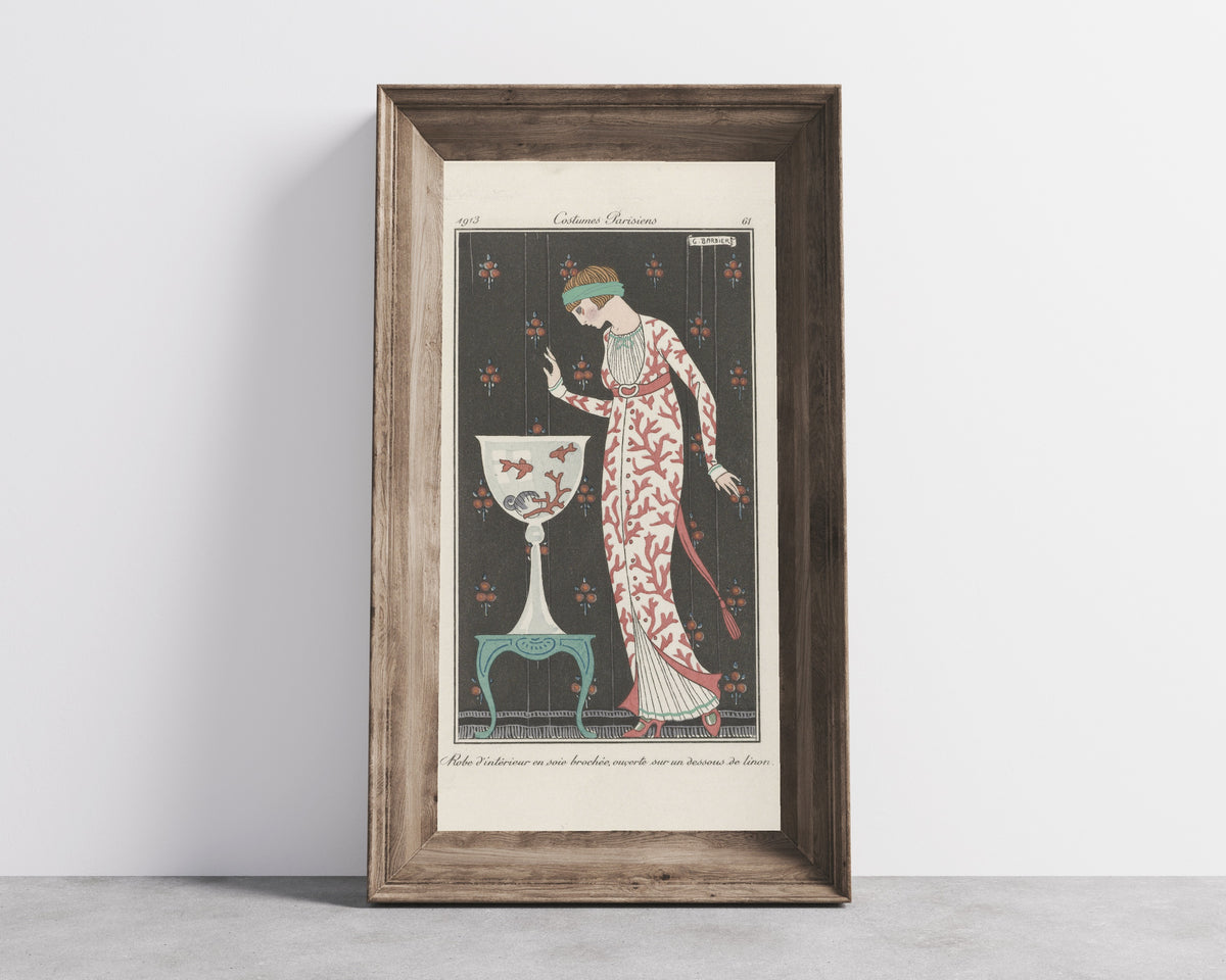 George Barbier — Robe d'intérieur en soie brochée [Brocaded silk house gown] | Art Deco Fashion Print
