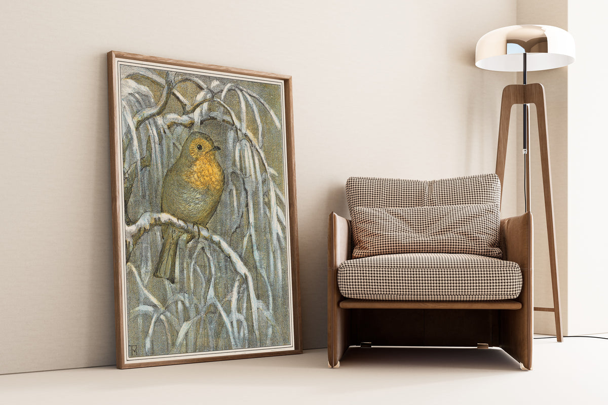 Theo van Hoytema — Robin on a Snow-Covered Branch | Art Nouveau Print