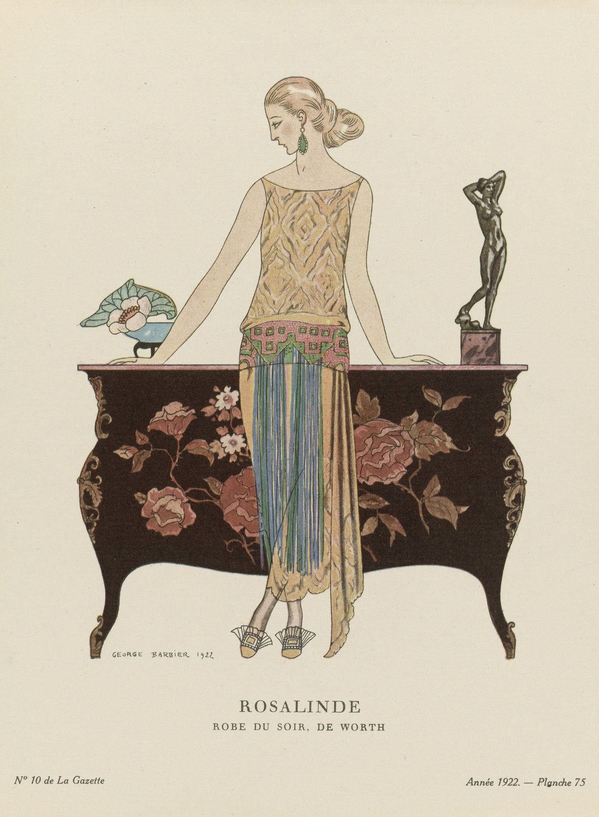 George Barbier — Rosalinde, robe du soir de Worth | Art Deco Fashion Print