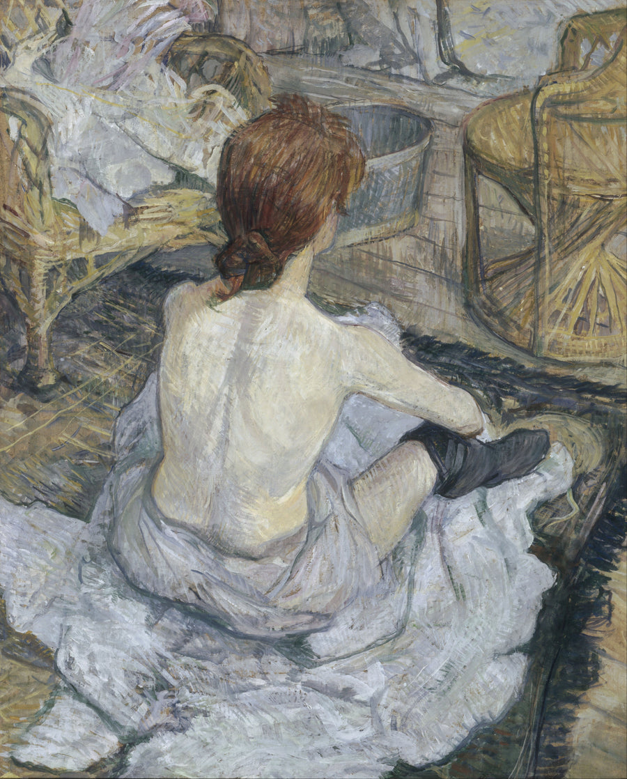 Henri de Toulouse-Lautrec — Rousse (La Toilette) | Fine Art Print shown to scale on a wall above a sofa