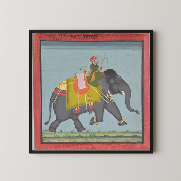 Mewar school — Royal Elephant Ramkali with a Mahout | Indian Miniature Painting Print