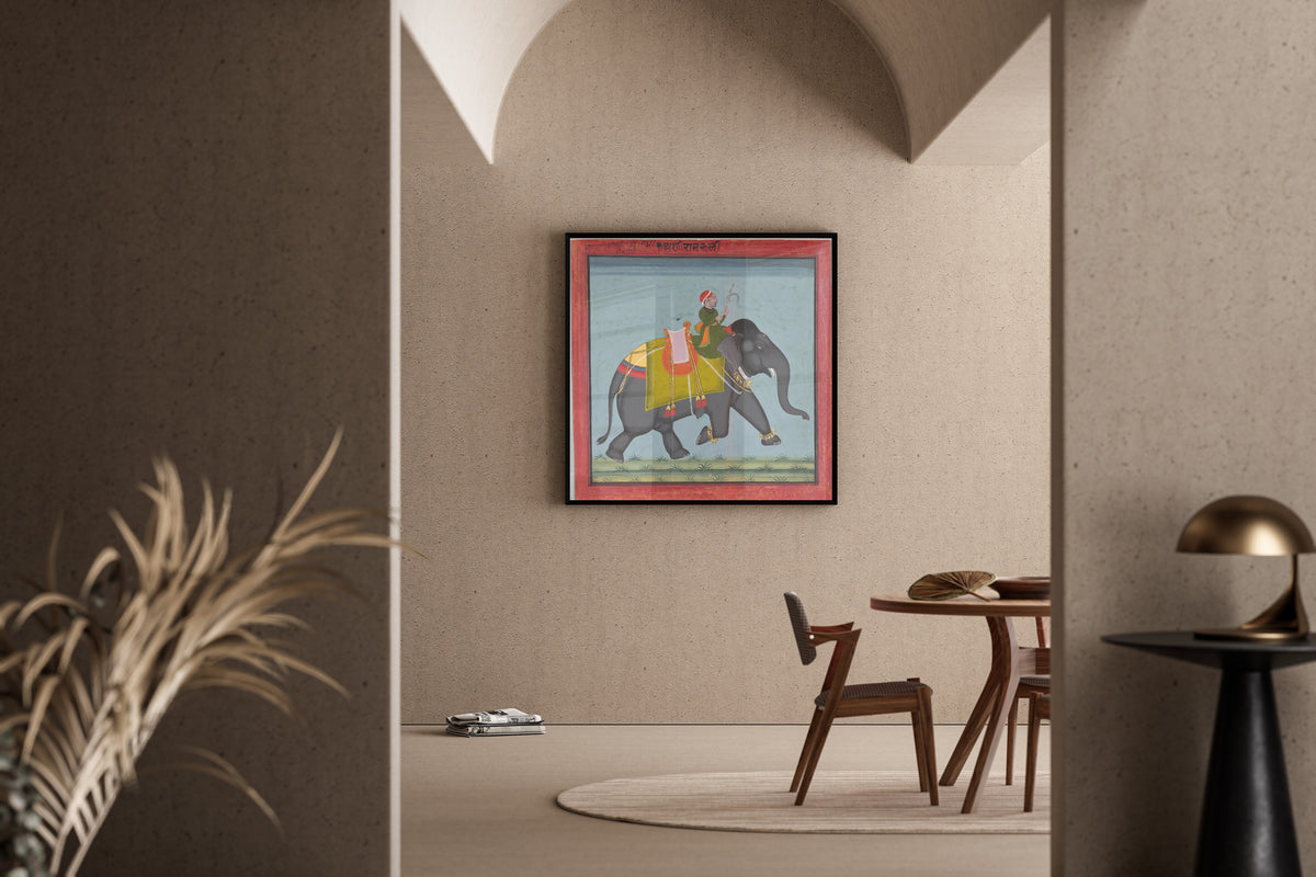 Mewar school — Royal Elephant Ramkali with a Mahout | Indian Miniature Painting Print