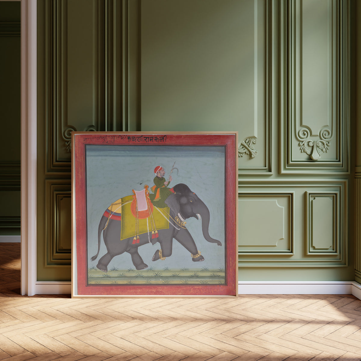 Mewar school — Royal Elephant Ramkali with a Mahout | Indian Miniature Painting Print