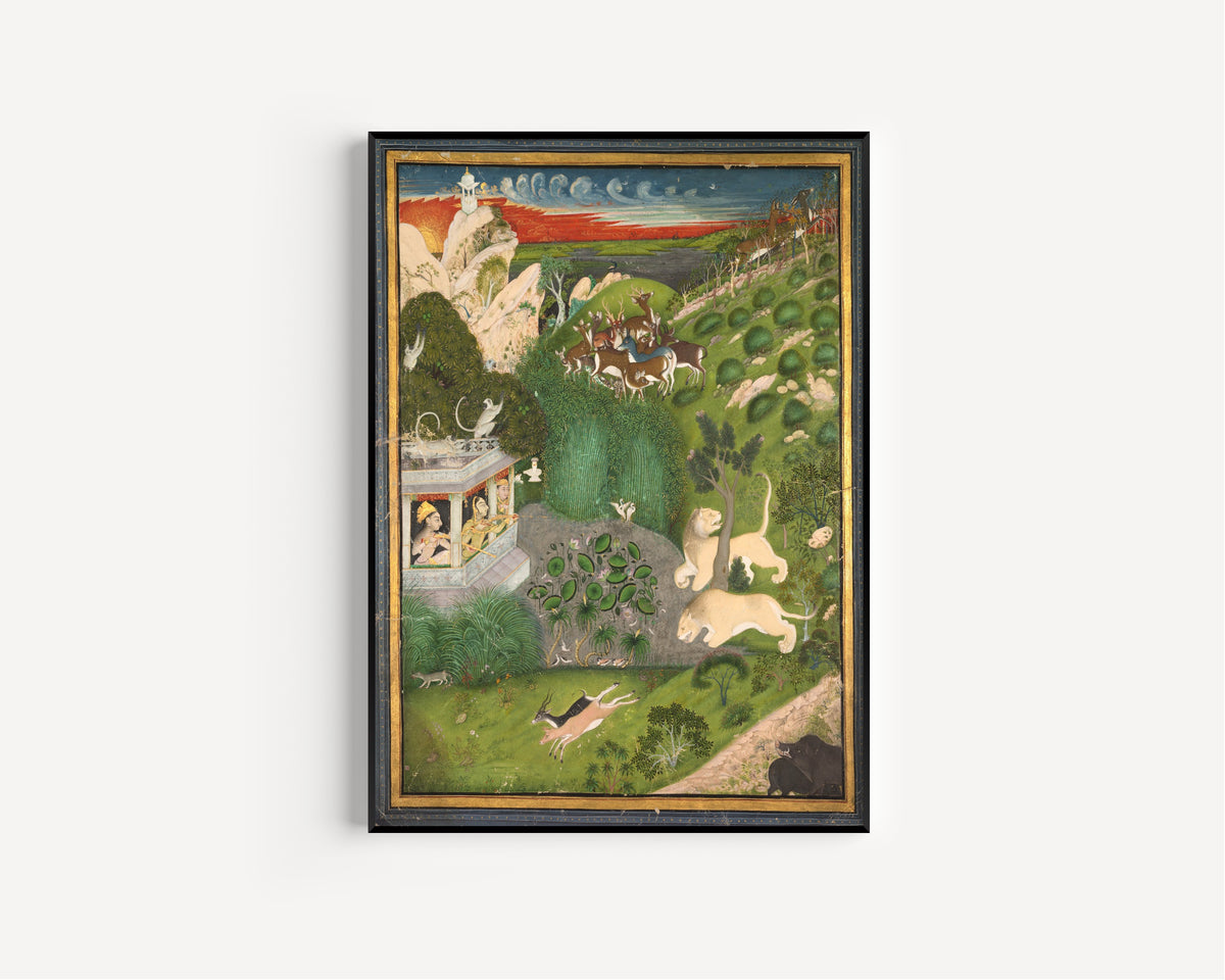 Kota school — Royal Women Shooting from a Pavilion | Indian Miniature Painting Print