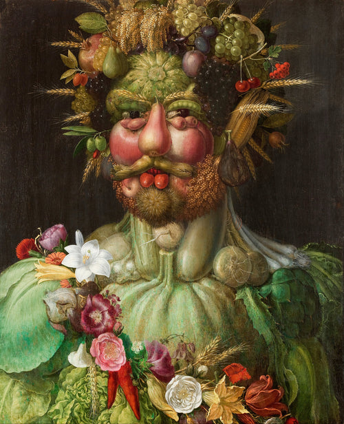 Rudolf II of Habsburg or Vertumnus by Giuseppe Arcimboldo — A portrait made of fruit, vegetables and flowers