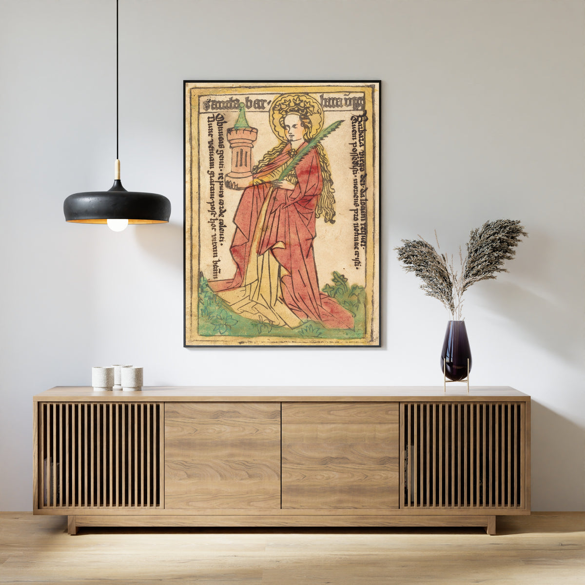 Saint Barbara | Hand-Coloured Woodcut Print