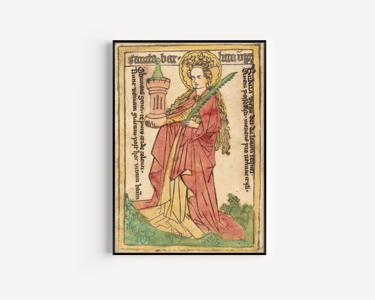 Saint Barbara | Hand-Coloured Woodcut Print