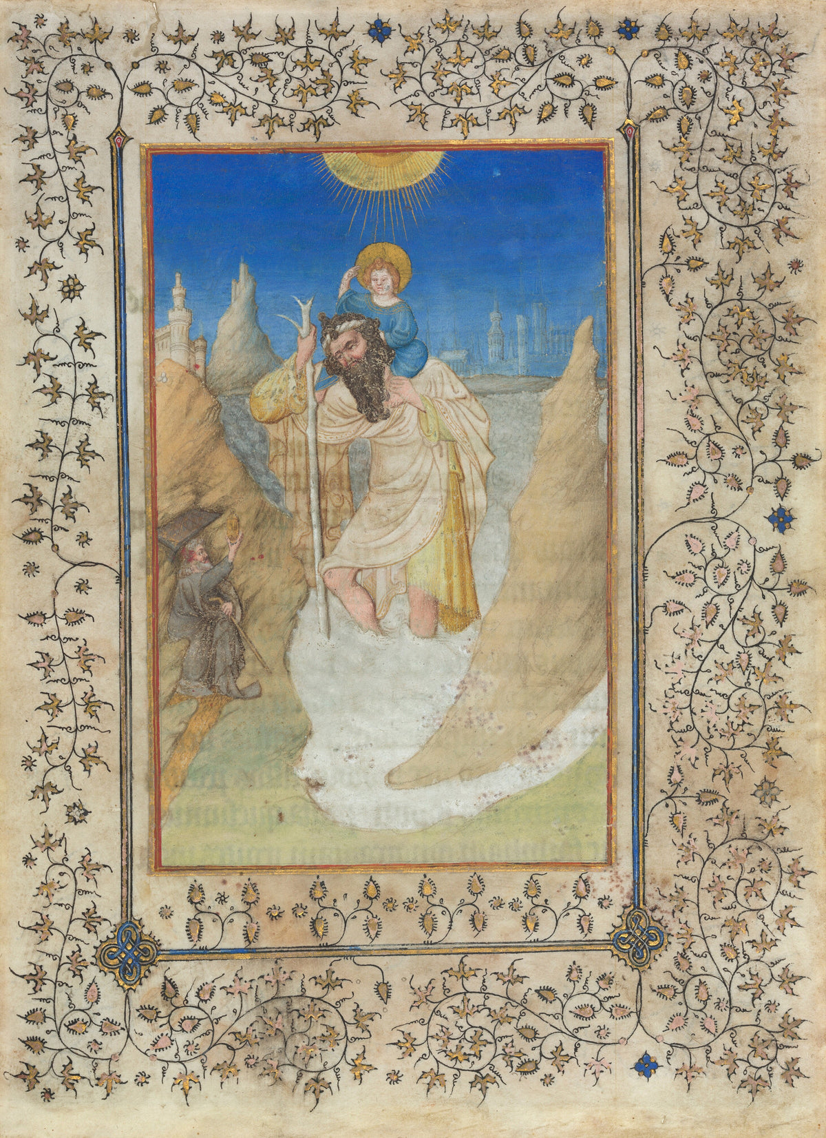 Limbourg Brothers — Saint Christopher Carrying the Christ Child | Illuminated Manuscript Print