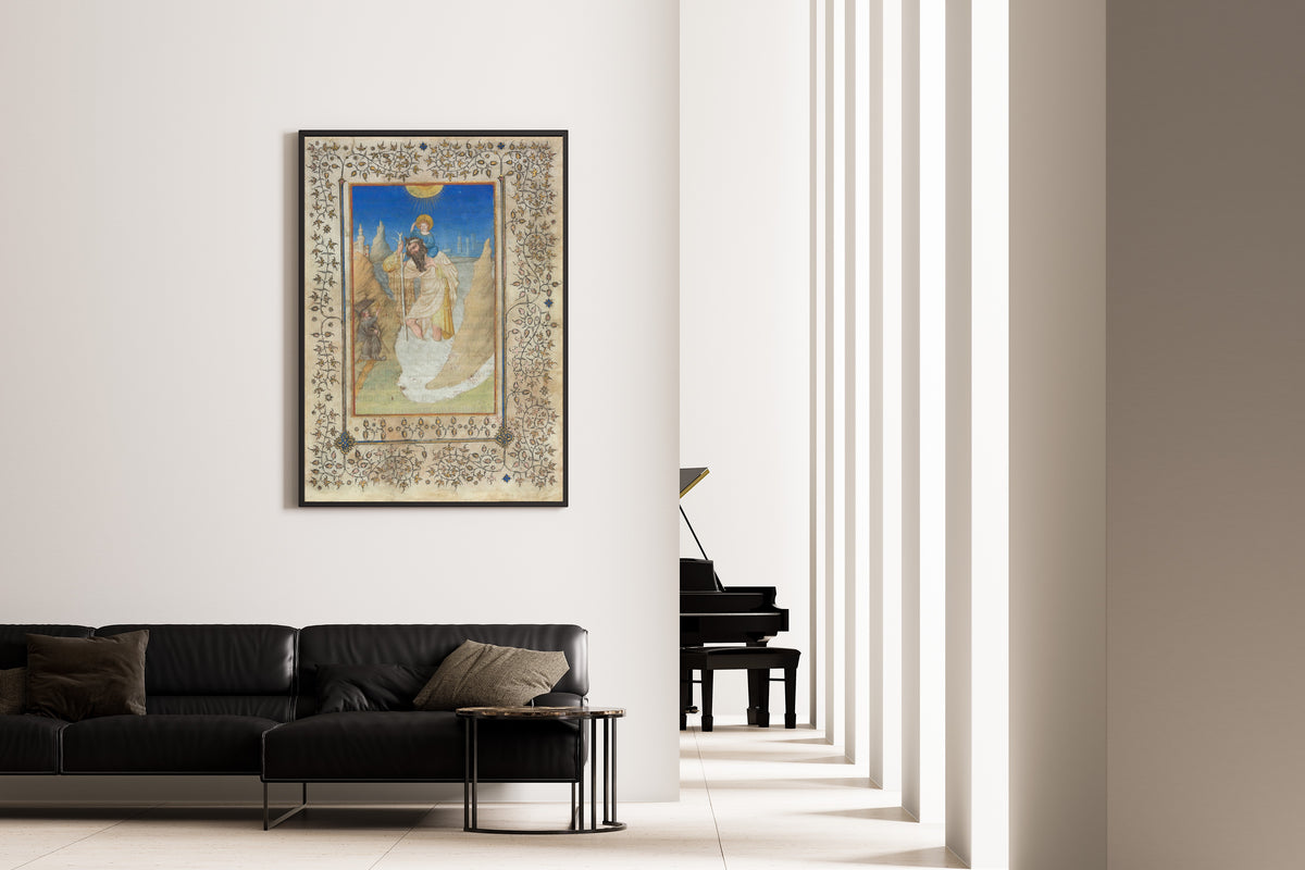 Limbourg Brothers — Saint Christopher Carrying the Christ Child | Illuminated Manuscript Print