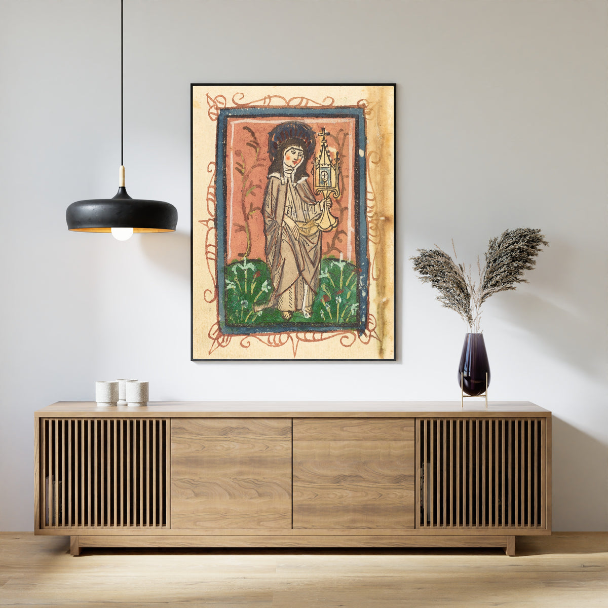 Saint Clare of Assisi | Hand-Coloured Woodcut Print