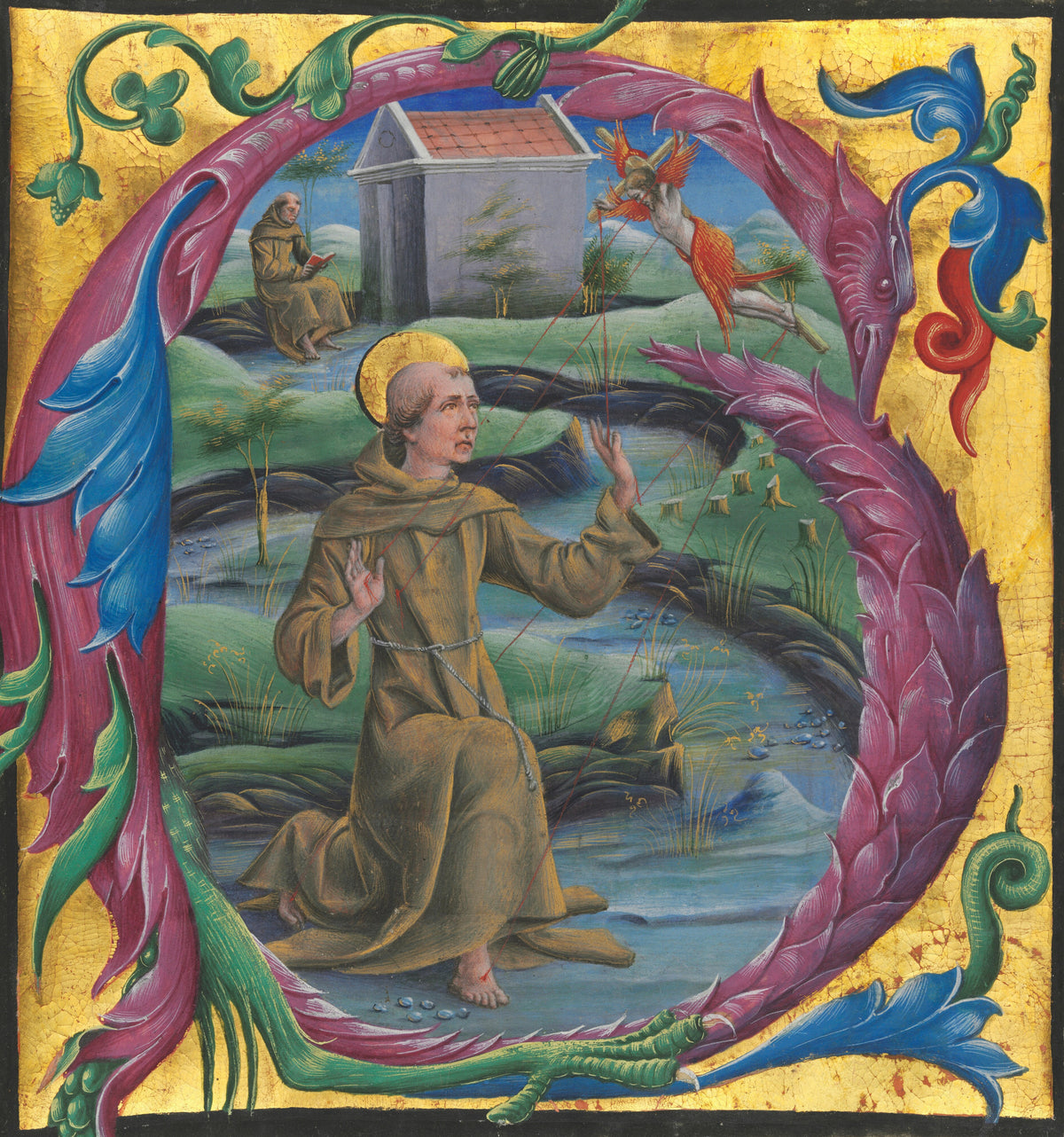 Cosmè Tura — Saint Francis Receiving the Stigmata | Illuminated Initial Print