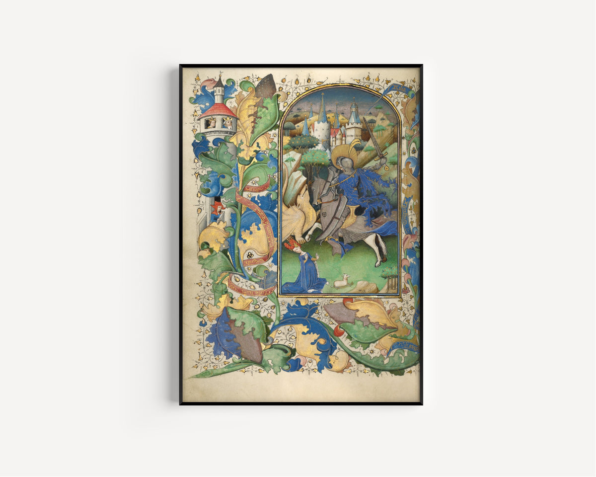Master of Guillebert de Mets — Saint George and the Dragon | Illuminated Manuscript Print