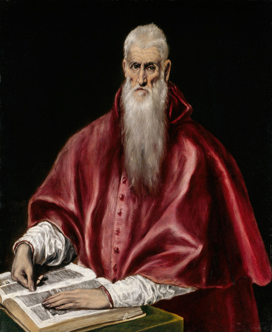 El Greco — Saint Jerome as Scholar | Fine Art Print shown to scale on a wall above a sofa