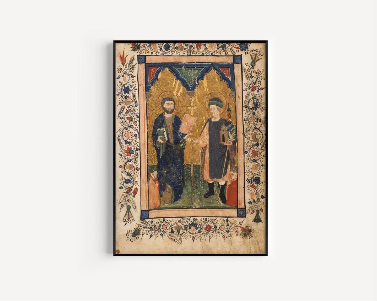 Cristoforo Cortese — Saint Mark the Evangelist and Saint Sinibaldus Venerated by Members of a Lay Confraternity | Illuminated Manuscript Print
