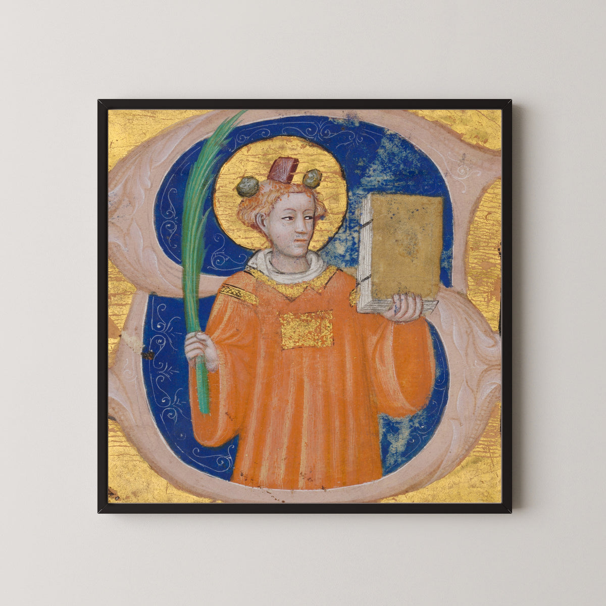 Master of the Brussels Initials — Saint Stephen in an Initial S | Illuminated Initial Print