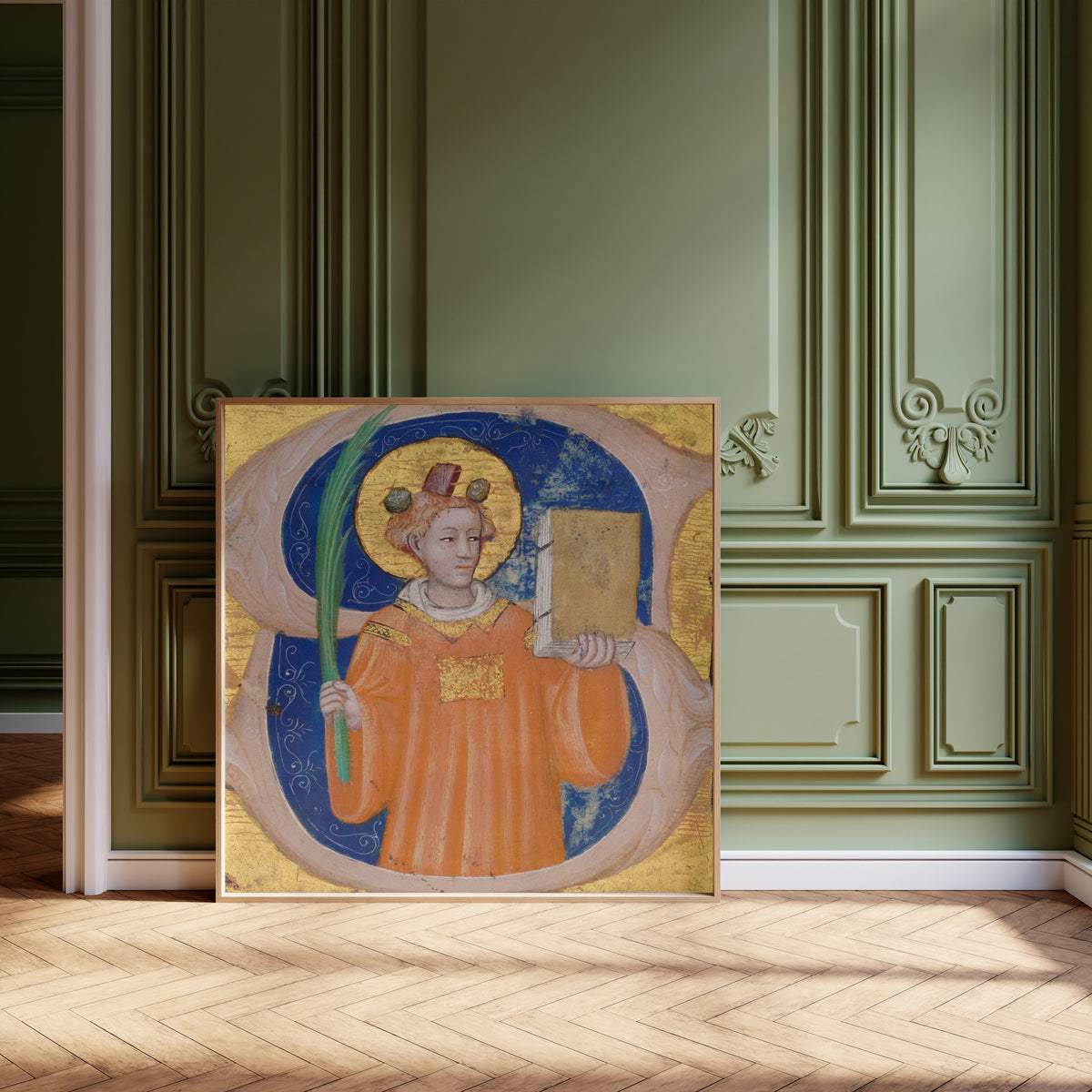 Master of the Brussels Initials — Saint Stephen in an Initial S | Illuminated Initial Print
