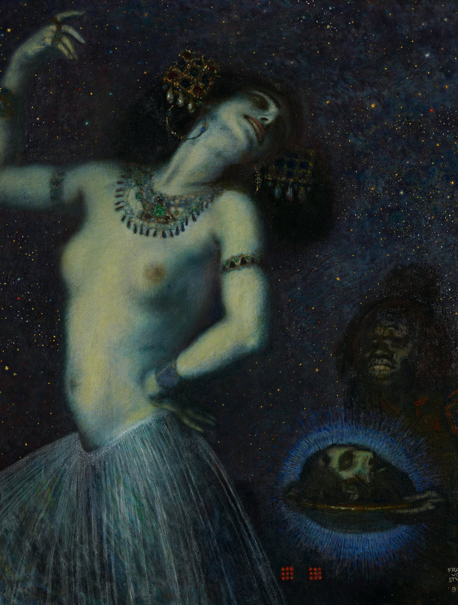 Franz von Stuck — Salome | Art Print shown to scale on a wall above a sofa