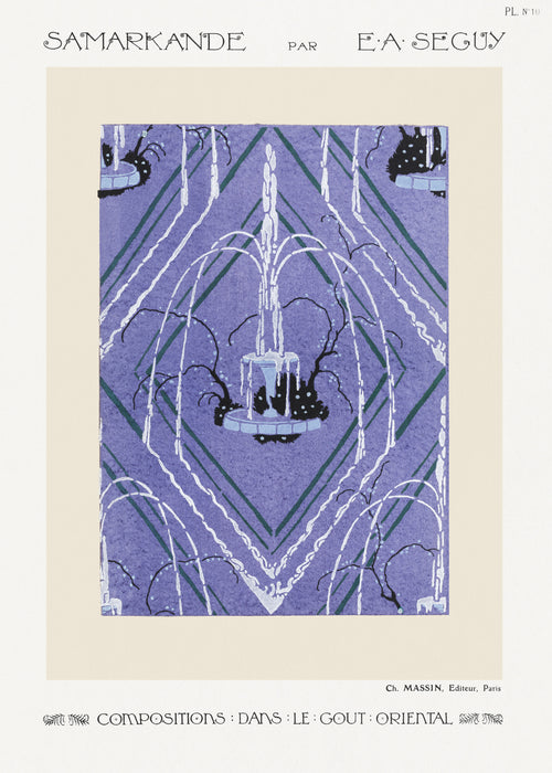 Samarkande, Plate 10 by E. A. Séguy — A beaded fountain plays between lavender diamond bands