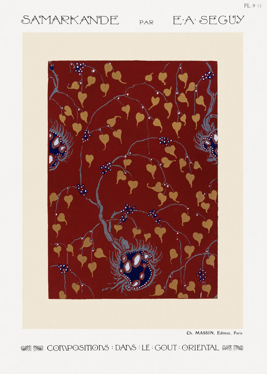 E. A. Séguy — Samarkande, Plate 12 | Art Deco Print shown to scale on a wall above a sofa