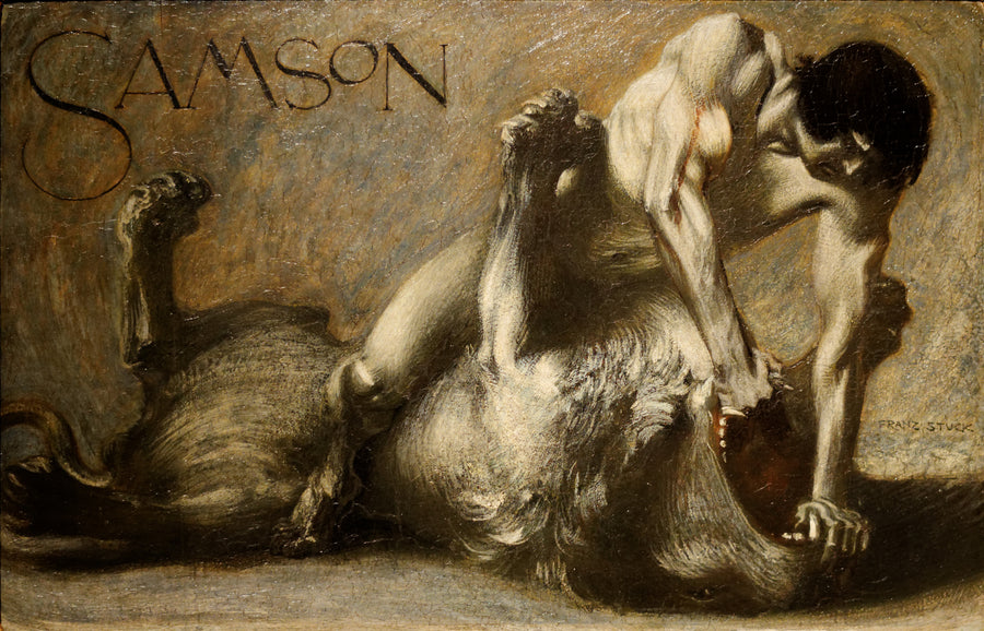 Franz von Stuck — Samson | Art Print shown to scale on a wall above a sofa