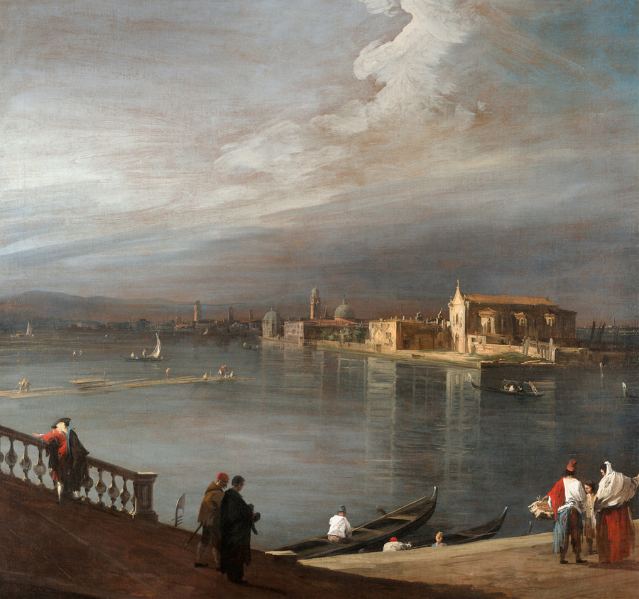 Canaletto — San Cristoforo, San Michele, and Murano from the Fondamenta Nuove, Venice | Fine Art Print shown to scale on a wall above a sofa