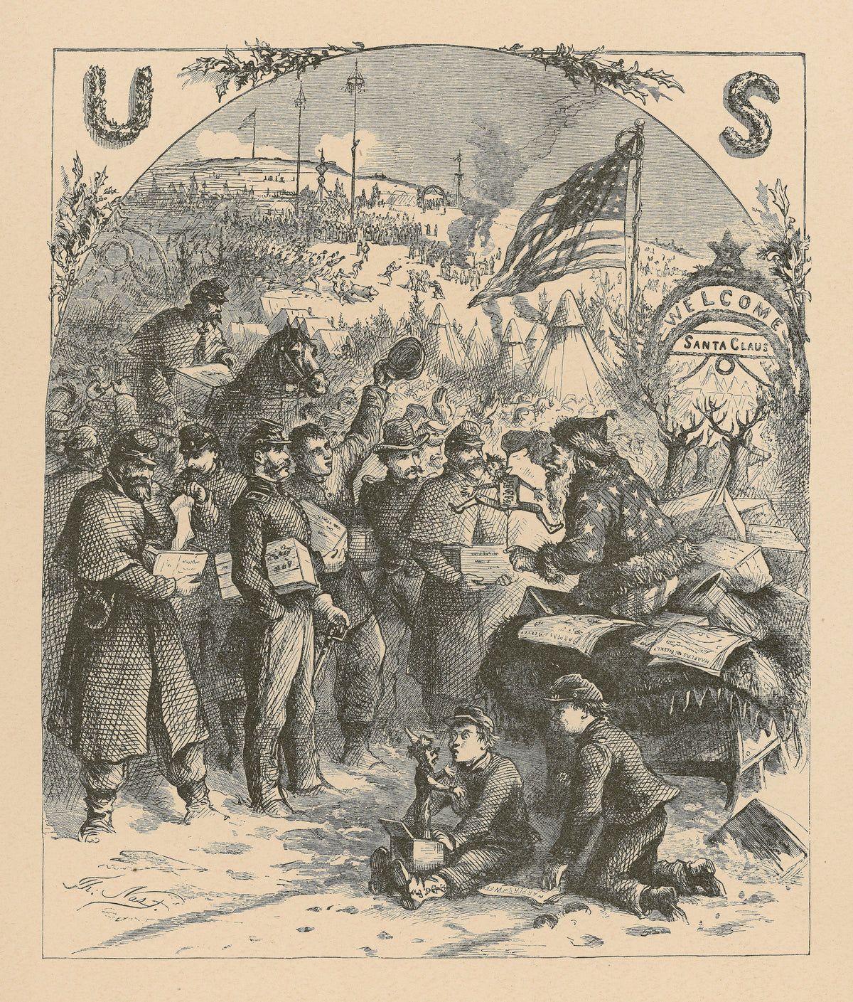 Thomas Nast — Santa Claus in Camp | Vintage Christmas Print