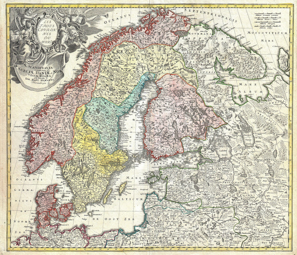 Johann Baptist Homann — Scandinavia (Scandinavia complectens Sueciae, Daniae et Norvegiae Regna) | Hand-Coloured Engraved Map Print