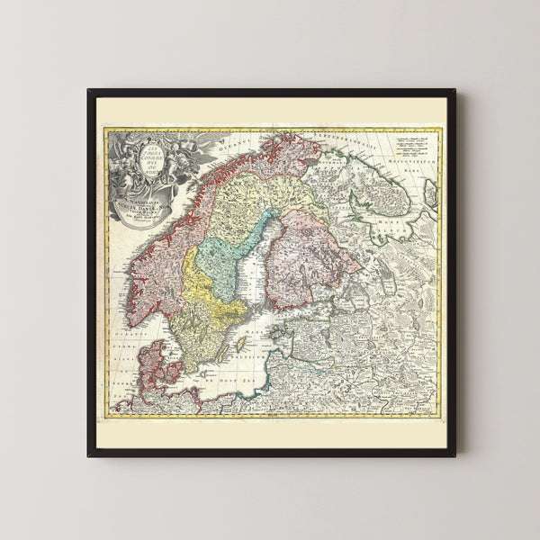 Johann Baptist Homann — Scandinavia (Scandinavia complectens Sueciae, Daniae et Norvegiae Regna) | Hand-Coloured Engraved Map Print