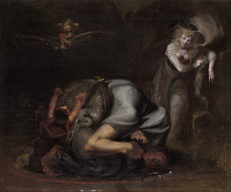 Henry Fuseli — Scene of Witches, from The Masque of Queens by Ben Jonson | Art Print shown to scale on a wall above a sofa