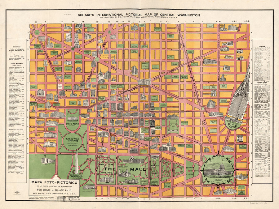 Emilio L. Scharf — Scharf's International Pictorial Map of Central Washington | Vintage Pictorial City Map Print shown to scale on a wall above a sofa
