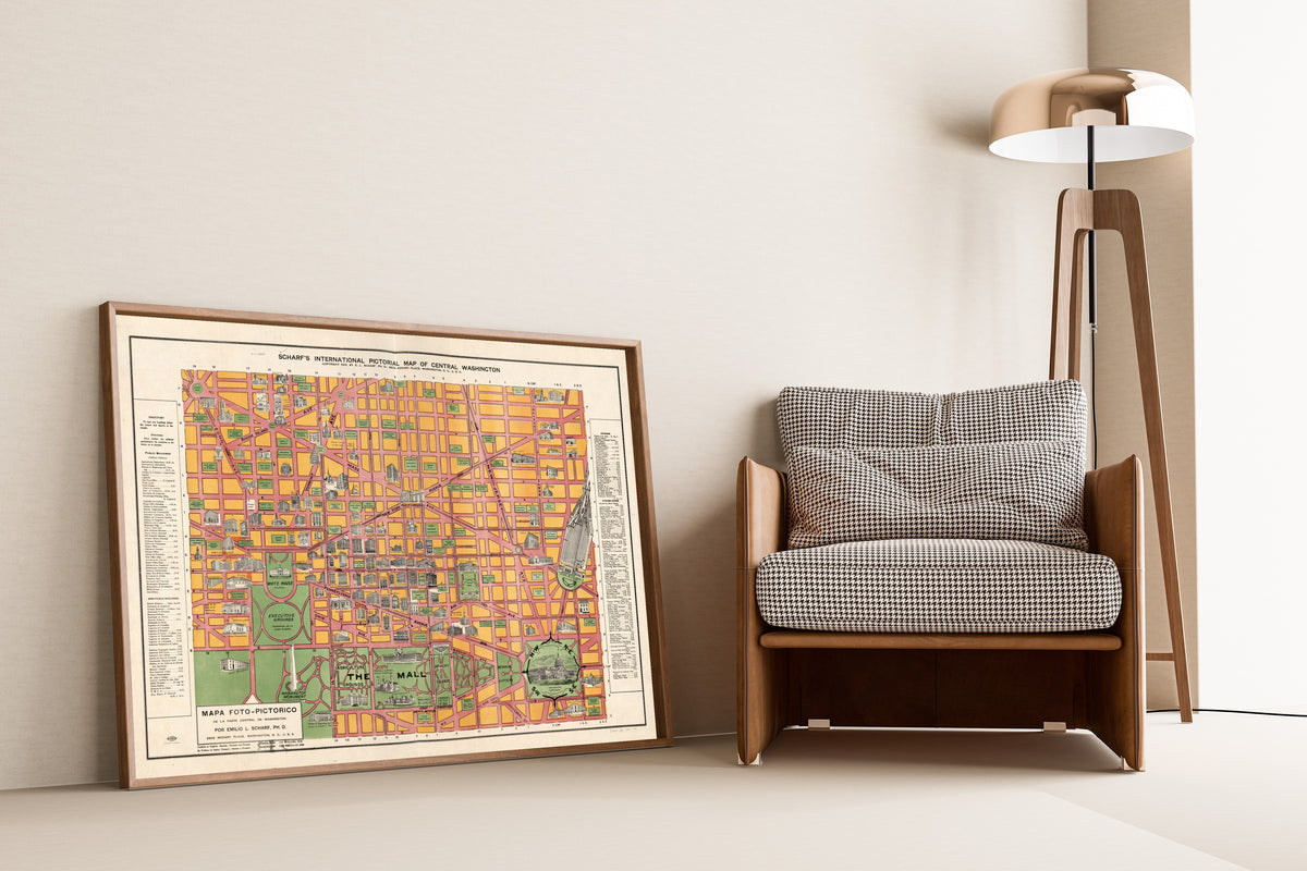 Emilio L. Scharf — Scharf's International Pictorial Map of Central Washington | Vintage Pictorial City Map Print