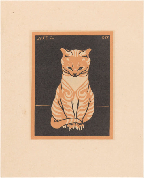 Seated Cat by Julie de Graag — A striped ginger cat sits squarely facing the viewer