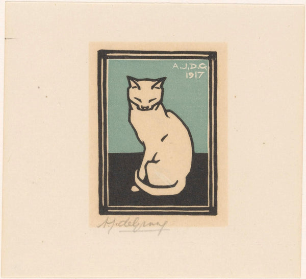 Julie de Graag — Seated Cat with Closed Eyes | Woodcut Print